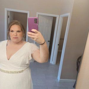 White lace and tulle wedding dress